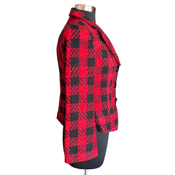 Coldwater Creek Red Black Tartan Plaid Tweed Blazer Size 6P Business Career - Picture 2 of 10